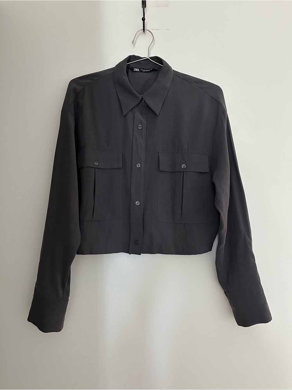 ZARA Cropped Flowy Shirt Long Sleeve